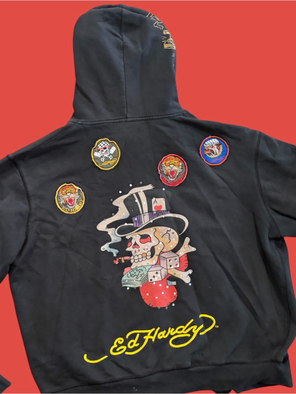 Vintage Ed Hardy Hoodie Zip Up Style Skull Tattoo Logo